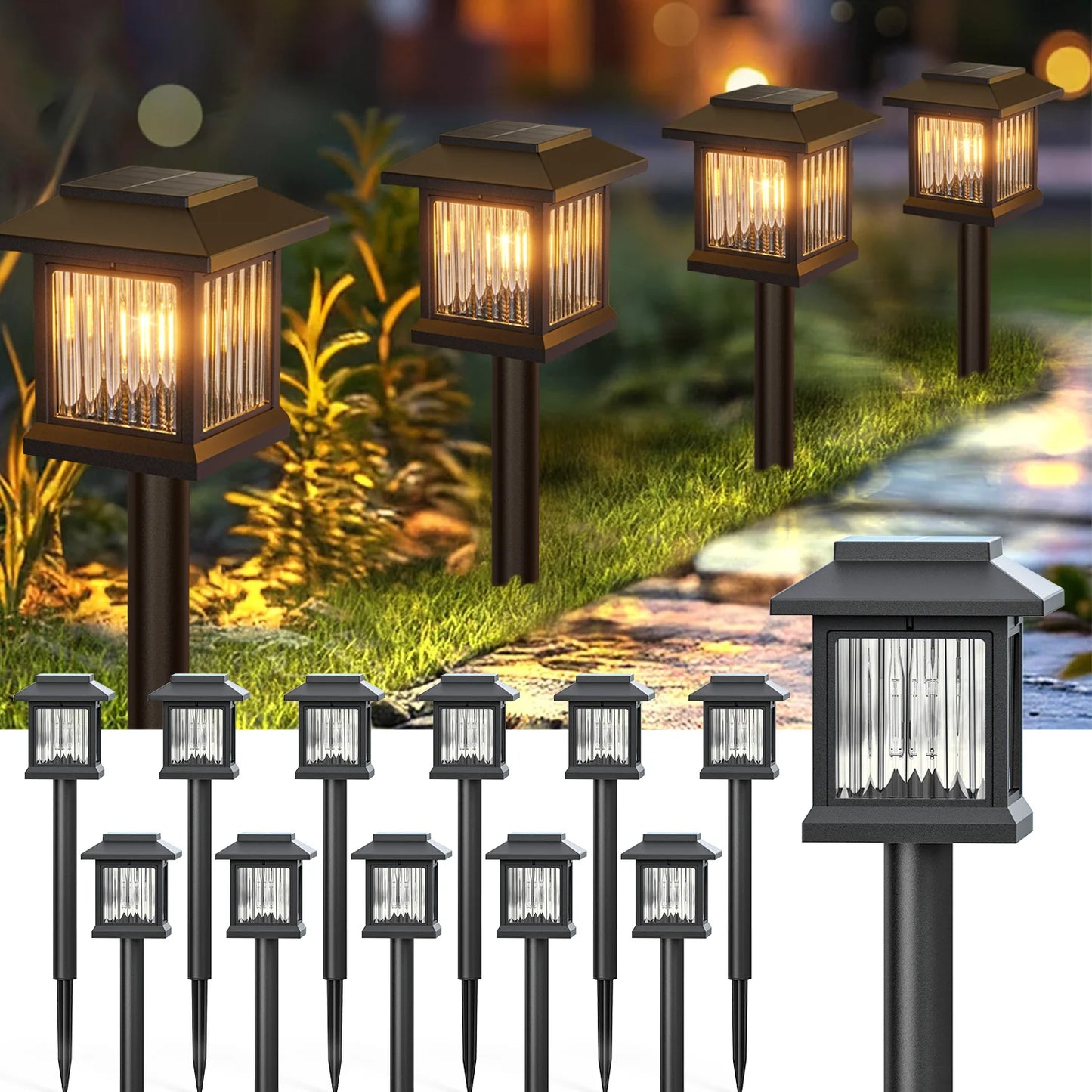 2/12-Pack Solar Outdoor Lights, Auto On/Off Solar Garden & Street Lights for Lawn, Patio, Driveway - Perfect Gifts