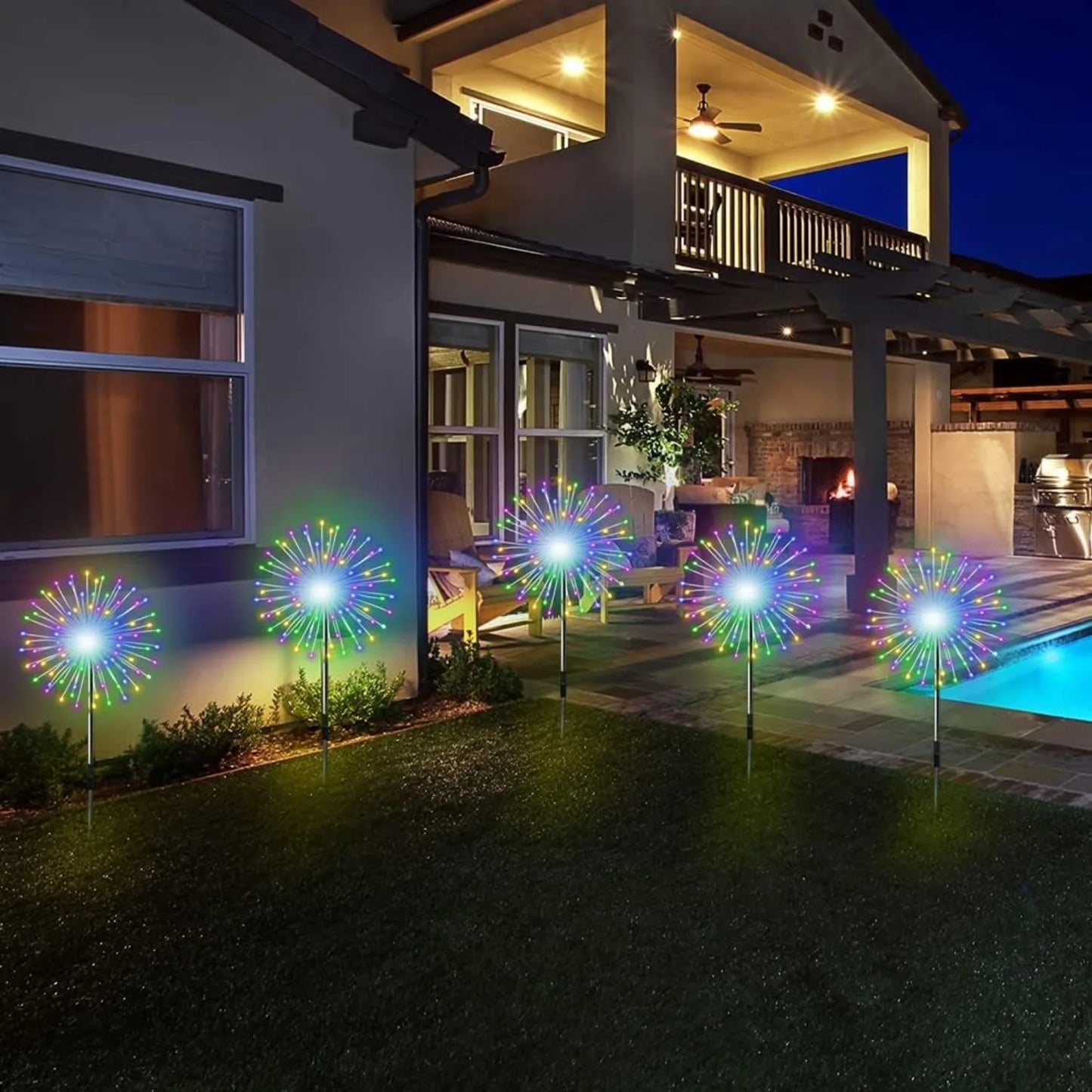 4 Pack Solar Firework String Lights IP65 Waterproof 8 Modes with Remote Outdoor Christmas Decor for Garden Patio Party