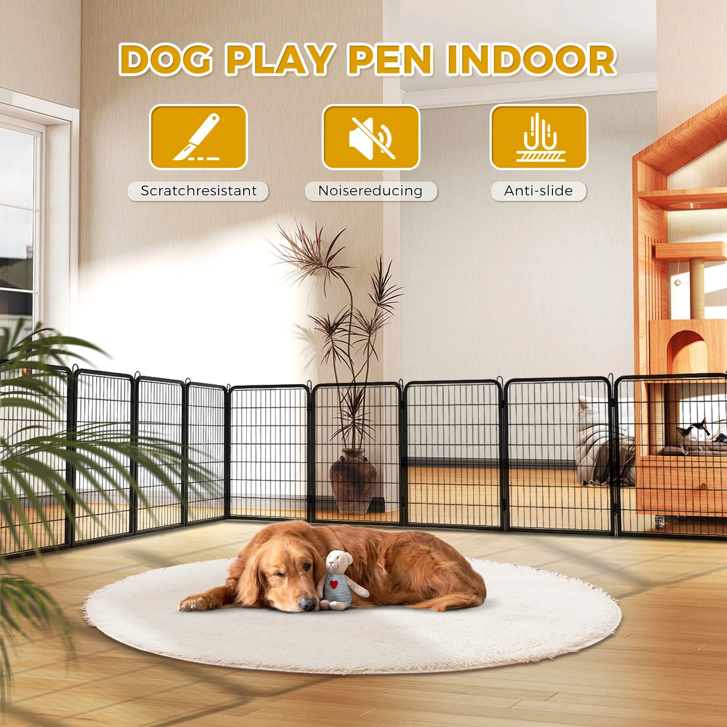 Dog Playpen with Door, Outdoor/Indoor Foldable Metal Pet Fence, Heavy Duty Puppy Exercise Pen for Yard, RV Camping, DIY Pet Cage