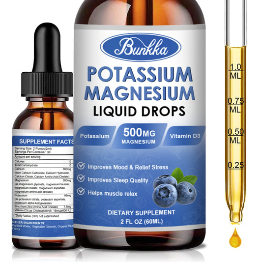 Potassium Magnesium Supplement Liquid High Absorption Calm Magnesium Complex 500mg Potassium 99mg Calcium Vitamin D3 Zinc