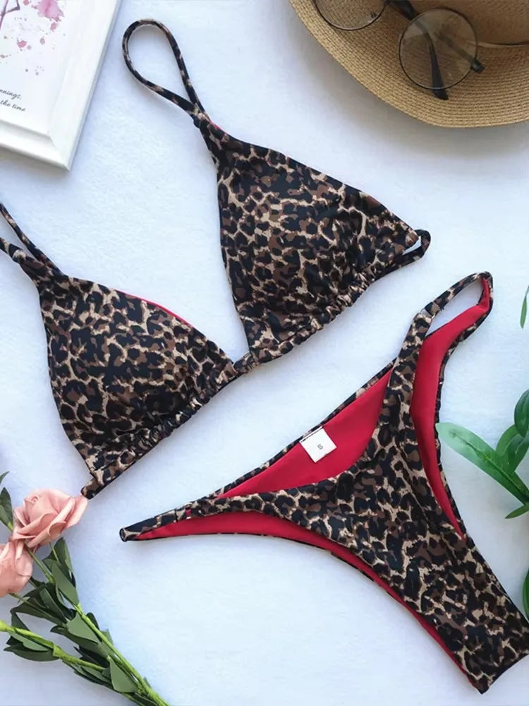 Women Split Swimsuit High Waist Beach Triangle Bikini 2025 New Summer Swimwear Bikinis Set Sexy Leopard Print Bikini 2 Piece Set