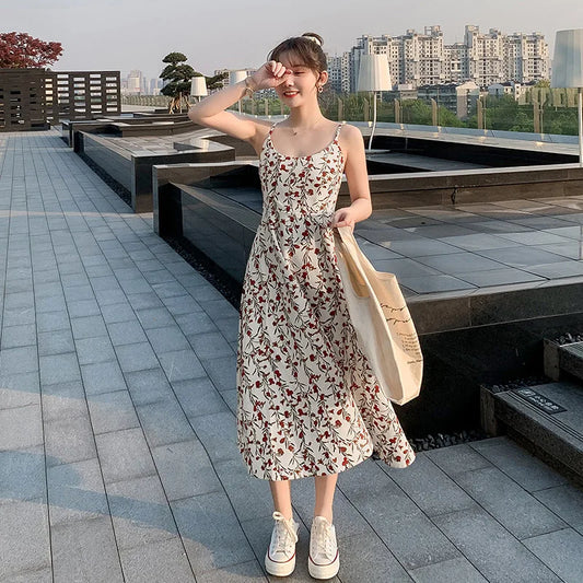 Floral Suspender Dress for Women with Waist Slim Summer Fresh 2025 New Long Skirt for Women