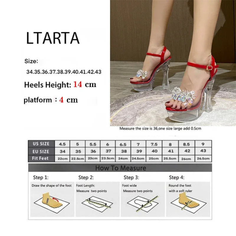 【Ship from US Inc Taxs】Women's 14cm Heel Sexy Clear Platform Sandals Transparent Rhinestone Shoes 10365 Series 14cm Heel  LFD