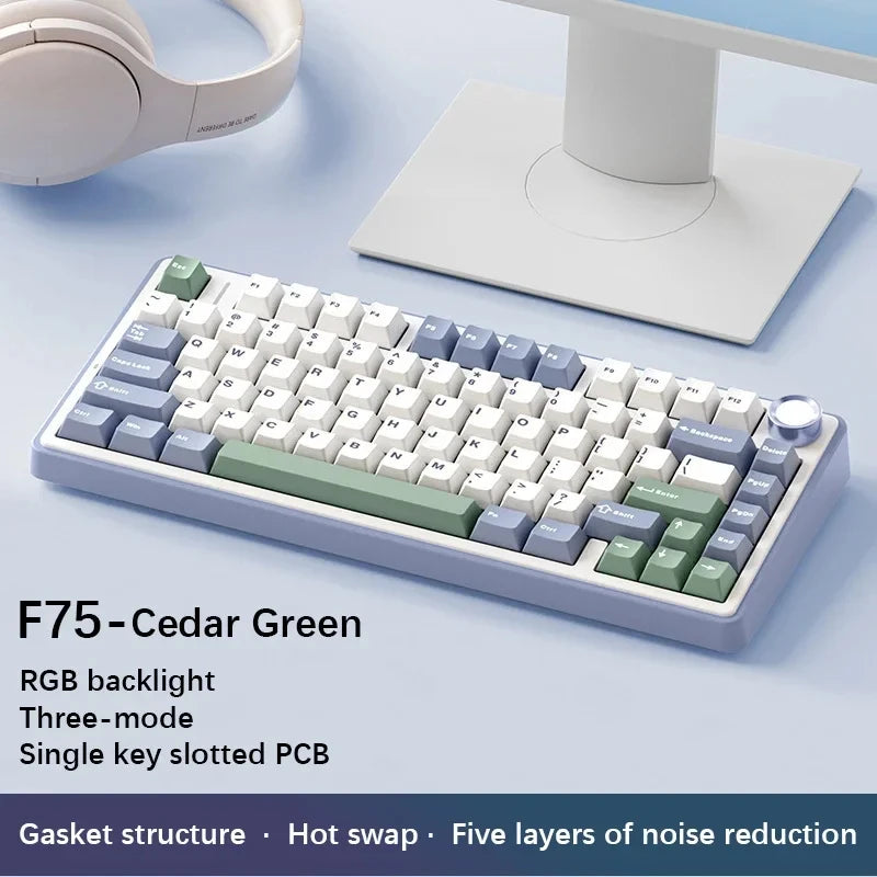 AULA F75 2.4G Wireless/Bluetooth/Wired Gaming Mechanical Keyboard RGB Customized 75% Layout OEM Profile Gasket Structure