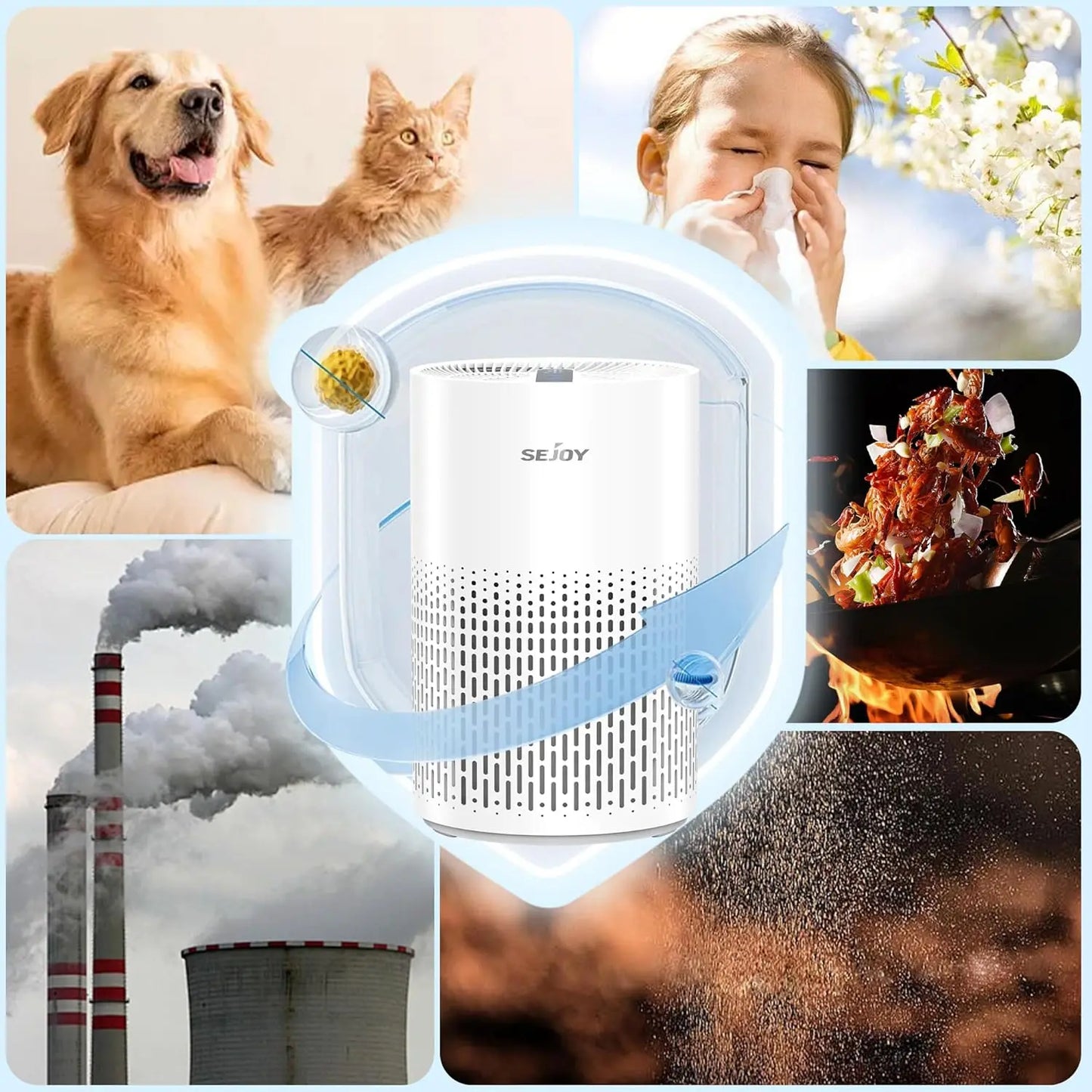Sejoy Air Purifiers for Bedroom H13 True HEPA Air Filter,4 Speeds,Timer,Quiet Air Cleaner for Home, Office, Living Room