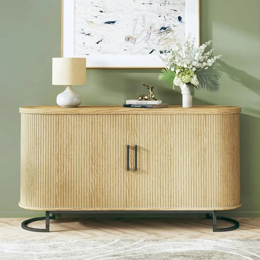 Sideboard Buffet Cabinet with Storage, 54.3" Fluted Buffet Cabinet with Tambour, Sideboard Buffet with Adjustable Shelves