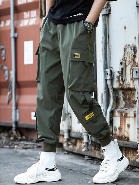 European and American muscle casual multi-pocket slim small foot overalls outdoor street trend micro flick pants