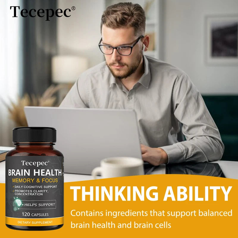 Brain Health Supplement Natural Capsules with Bacopa Monnieri Improve Memory and Focus Support Cognitive Clarity