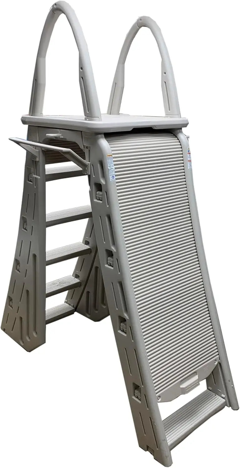 Confer Plastics 7200 Roll Guard 48" to 56" Adjustable A Frame Safety Ladder for Above Ground Outdoor Patio Swimming Pool