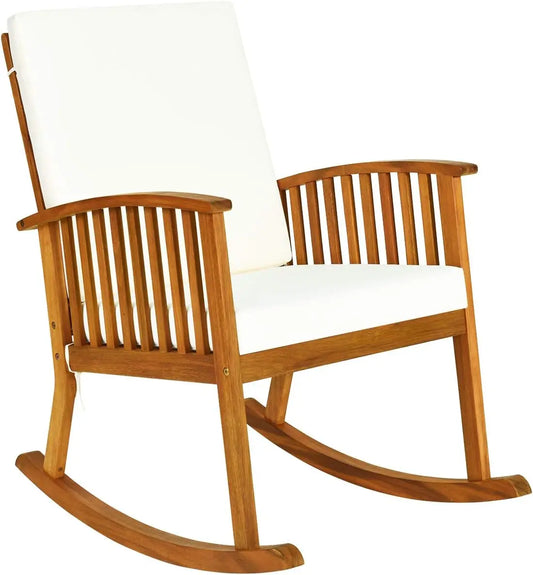 Outdoor Acacia Wood Rocking Chair, Wooden Rocker w/Detachable Washable Cushions, Rocker for Porch Garden Patio Balcony