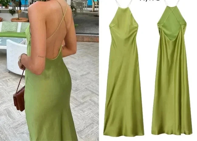 2025 Summer New Women's Dress Tanksilk-satin Feeling Sleeveless Dress 9588 Western Style Fashion
