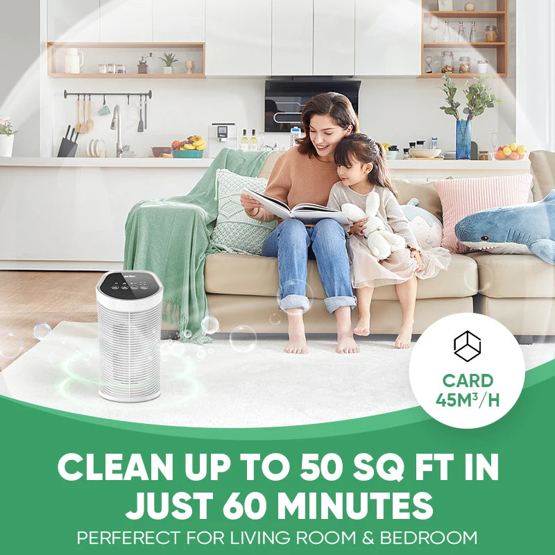 Sejoy 25W HEPA Air Purifiers For Bedroom 200 sq.ft Portable Air Cleaner For Smoke Pollen Hair Smell Air Purifier with Sleep Mode