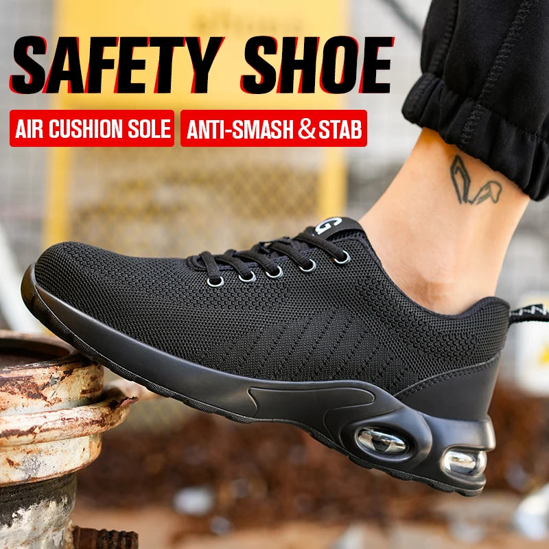 Fashionable Breathable Soft Sole Air Cushion Anti Smash Anti Puncture Work Shoes