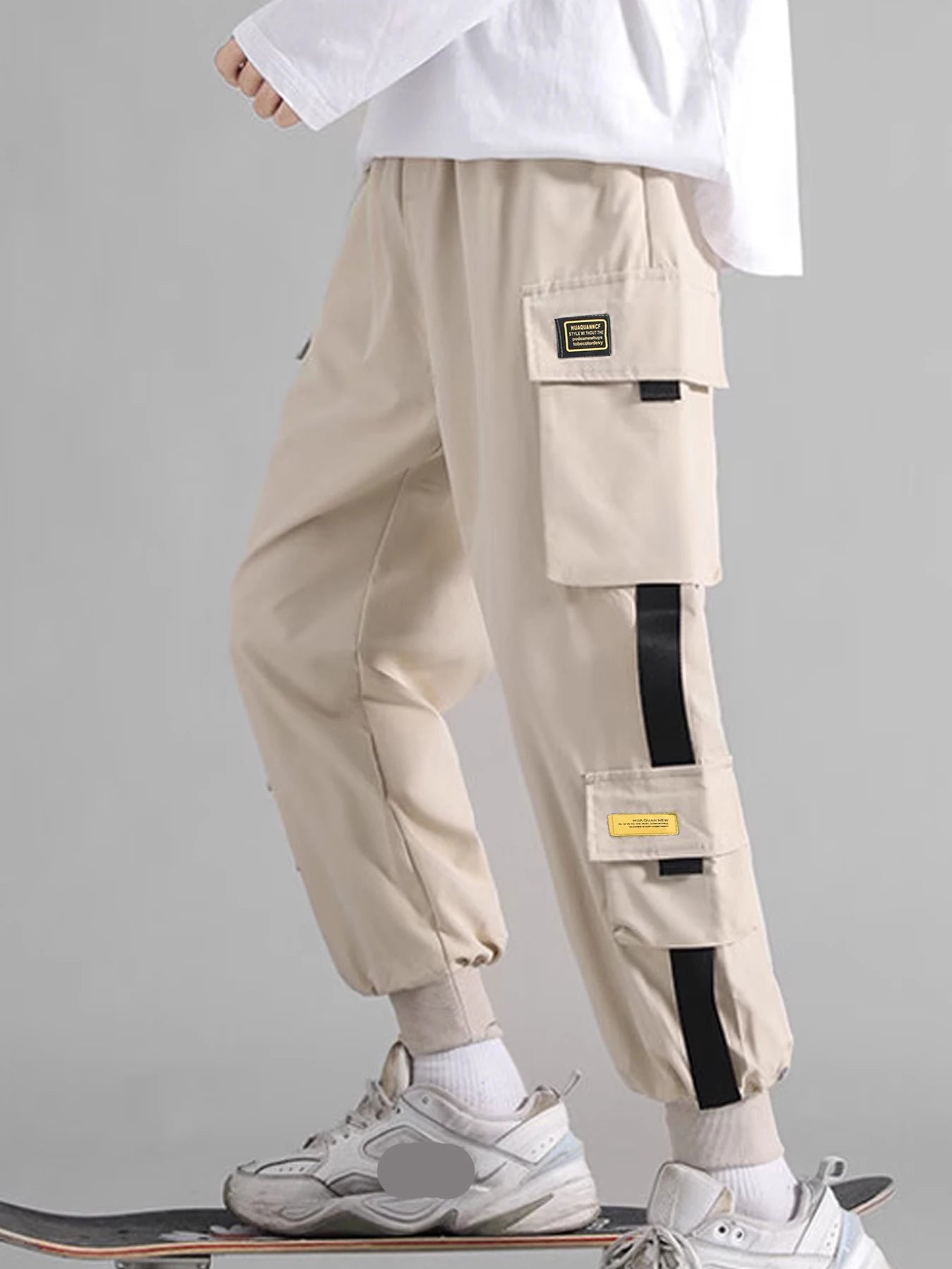 European and American muscle casual multi-pocket slim small foot overalls outdoor street trend micro flick pants
