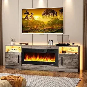 Fireplace TV Stand Entertainment Center with 36" Fireplace, 70" Wooden TV Stand for TVs Up to 80",Media TV Console with High Gl