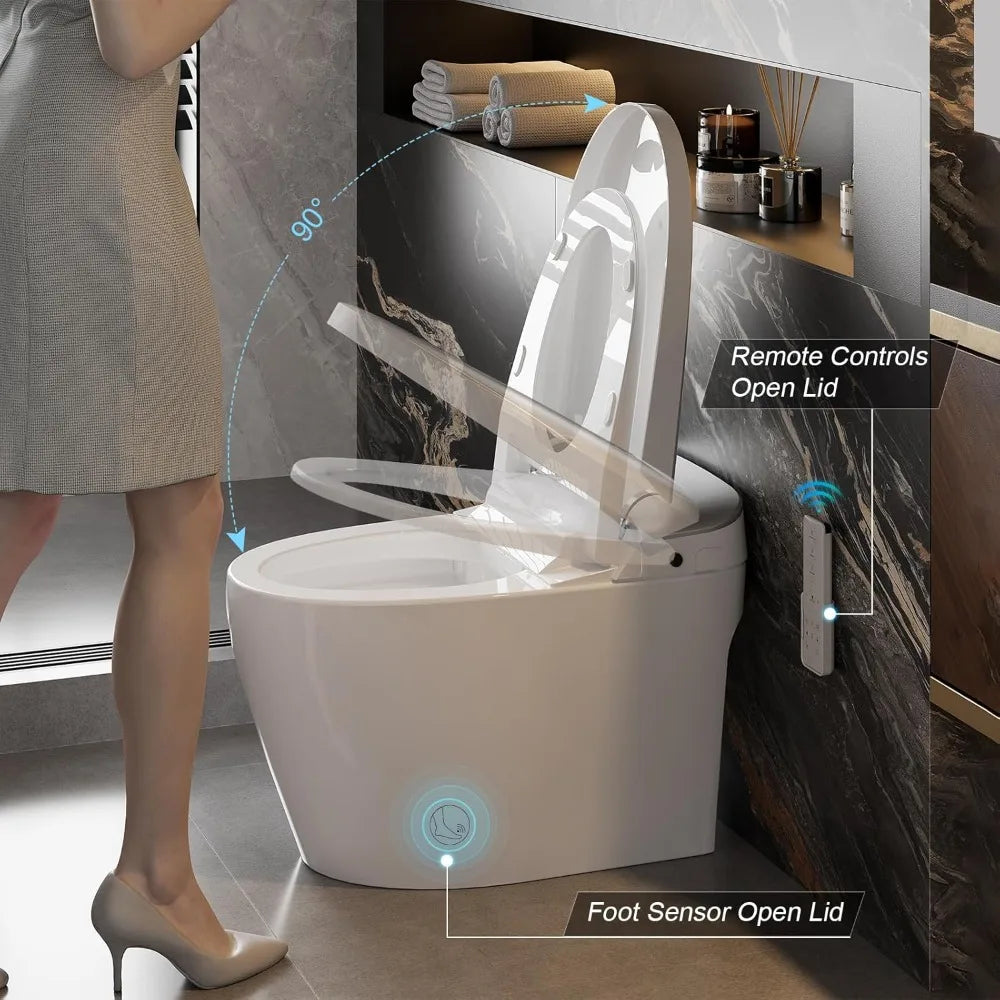 Smart Toilet, Bidet Toilet with Pump Assisted Flush, Foot Sensor Operation, Heated Bidet Seat, Warm Water, Dryer