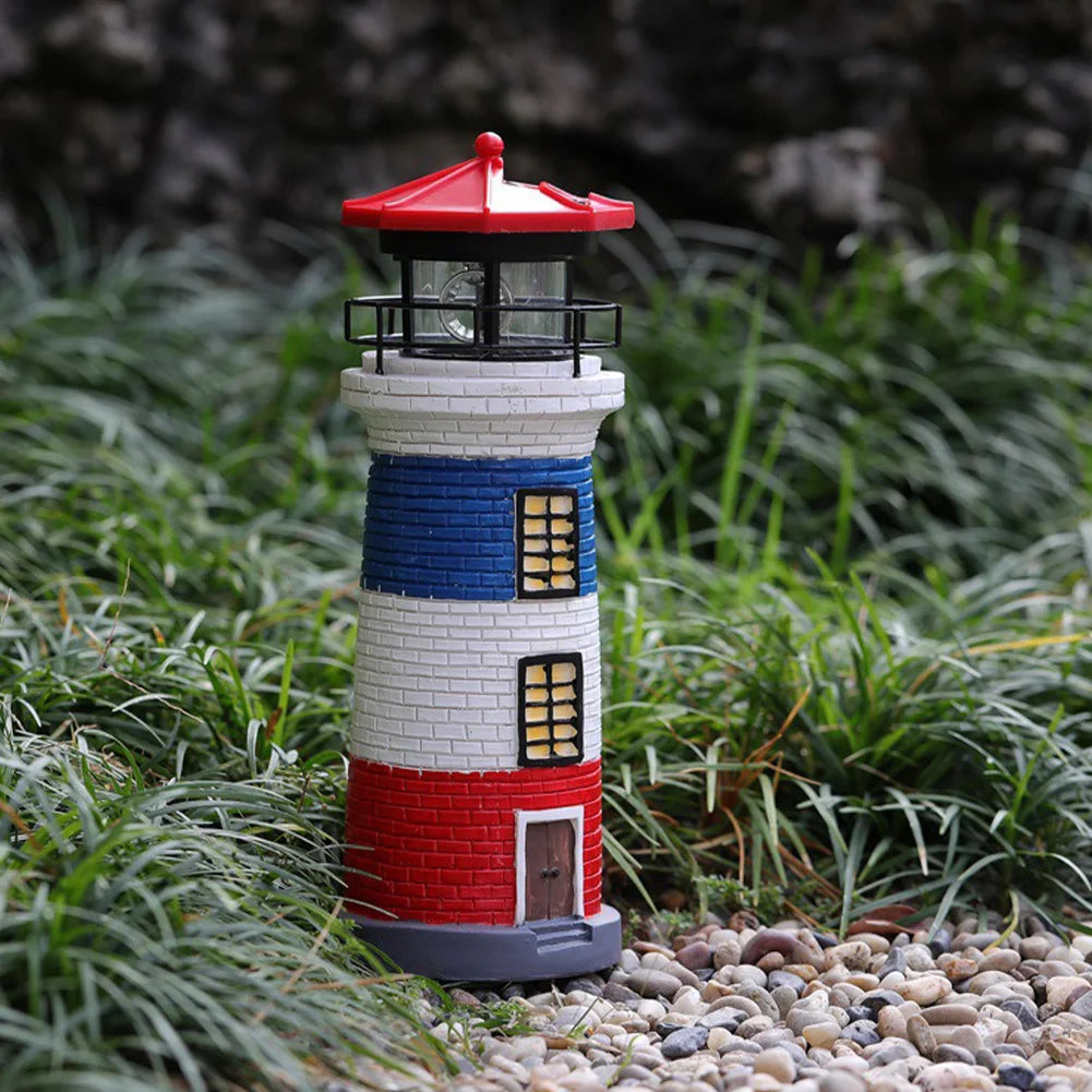 Solar Powered Resin Decorative Lighthouse Light Lighthouse Night Light Lighthouse Lantern Ornament for Home Yard Outdoor Decor