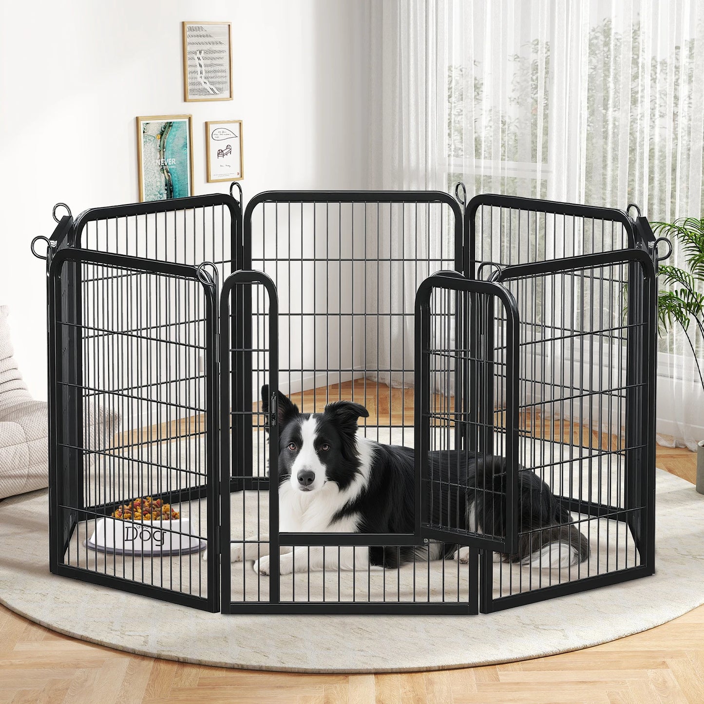Dog Playpen with Door, Outdoor/Indoor Foldable Metal Pet Fence, Heavy Duty Puppy Exercise Pen for Yard, RV Camping, DIY Pet Cage
