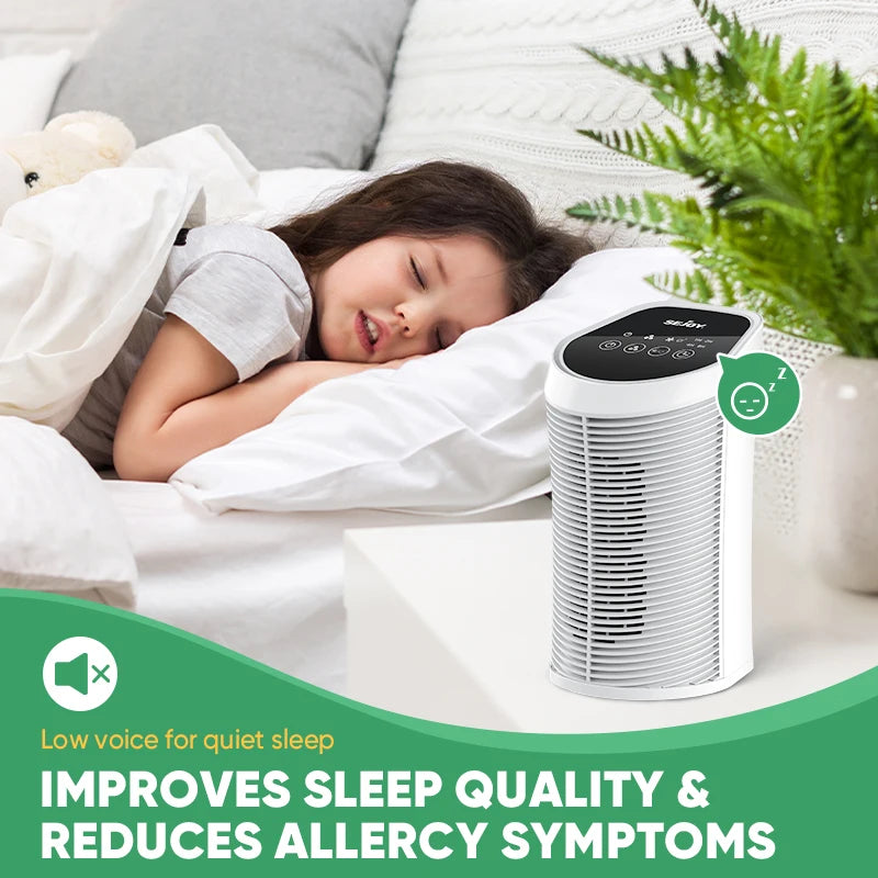 Sejoy 25W HEPA Air Purifiers For Bedroom 200 sq.ft Portable Air Cleaner For Smoke Pollen Hair Smell Air Purifier with Sleep Mode