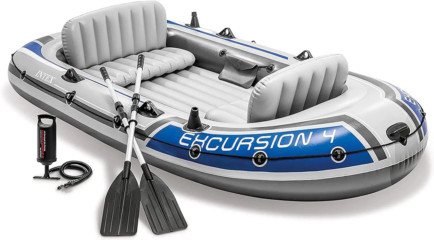 Intex Excursion Inflatable Boat Series with Deluxe 54 Inch Boat Oars and High Output Pump Super Tough PVC