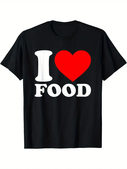 Men's Cotton Fashion Crewneck Short-sleeved Top T-shirt Men's Signature " I LOVE FOOD "