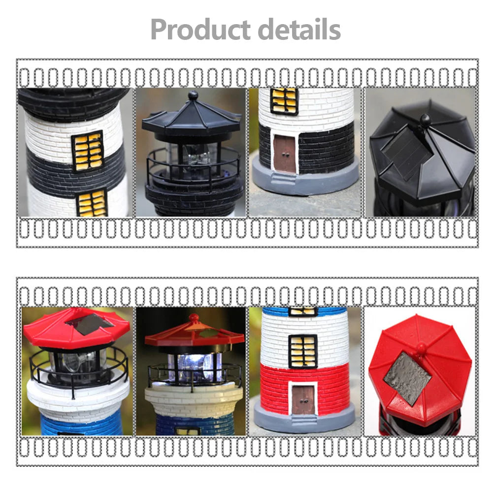 Solar Powered Resin Decorative Lighthouse Light Lighthouse Night Light Lighthouse Lantern Ornament for Home Yard Outdoor Decor