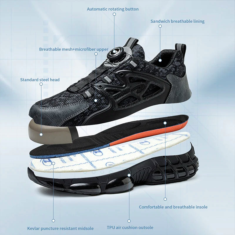 Slack Stab Proof Work Shoes with Elastic Buttons and Lace Up Design