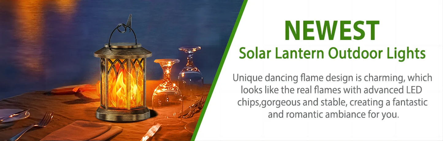 2 Pack Upgraded Flickering Flame Solar Lanterns Lights Outdoor, Solar Hanging Lights Outdoor for Garden, Bronze/Black