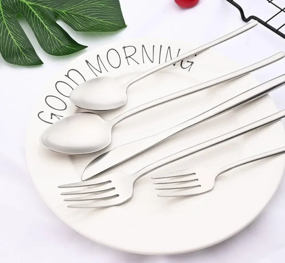 Silverware Set, 8-piece Pink Gold Stainless Steel Set(Off-White Silver,6Set)