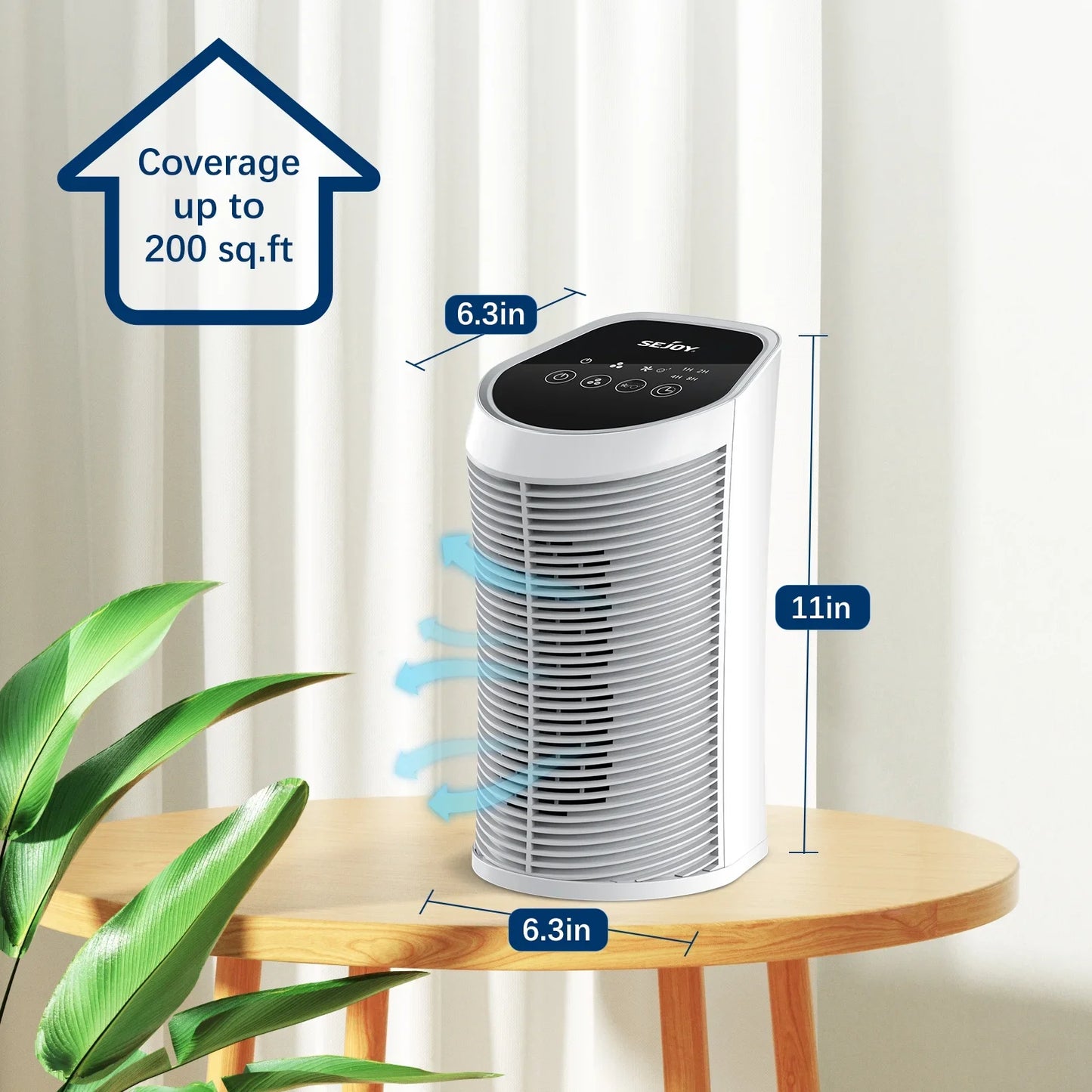 Sejoy 25W HEPA Air Purifiers For Bedroom 200 sq.ft Portable Air Cleaner For Smoke Pollen Hair Smell Air Purifier with Sleep Mode