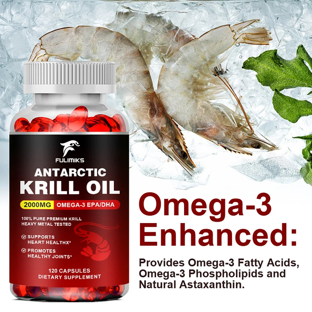 Antarctic Krill Oil 2000mg, Omega-3 EPA, DHA, with Astaxanthin Supplement Sourced from Red Krill, Maximum Strength- 120 Capsules