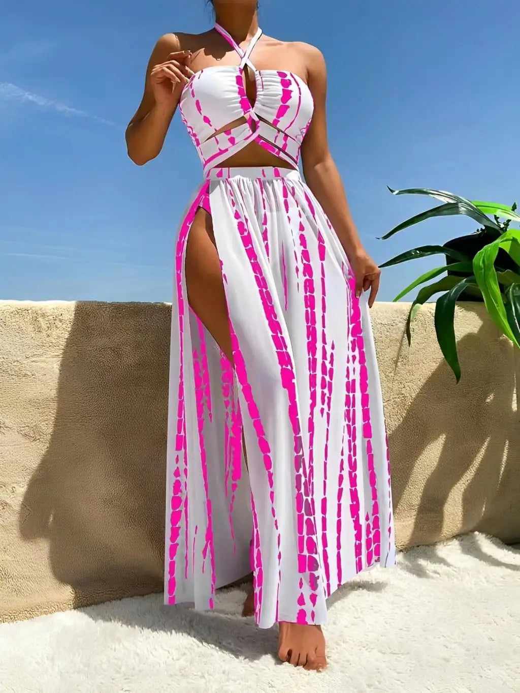 3 Pieces Halter Bikini 2025 Swimsuit Women & Beach Skirt Swimwear Female Sexy Bathers Bathing Swimming Swim Suit Beachwear