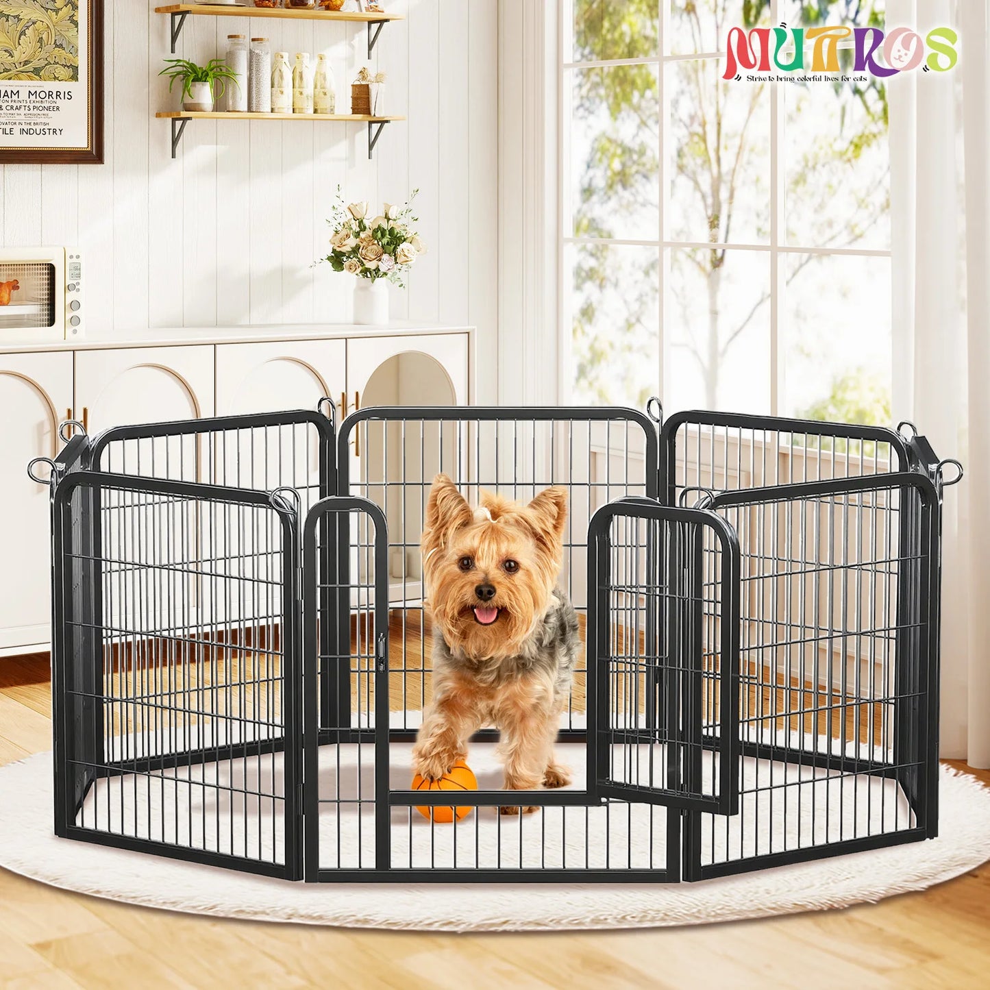 Dog Playpen with Door, Outdoor/Indoor Foldable Metal Pet Fence, Heavy Duty Puppy Exercise Pen for Yard, RV Camping, DIY Pet Cage
