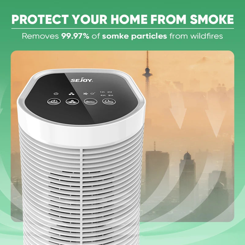 Sejoy 25W HEPA Air Purifiers For Bedroom 200 sq.ft Portable Air Cleaner For Smoke Pollen Hair Smell Air Purifier with Sleep Mode