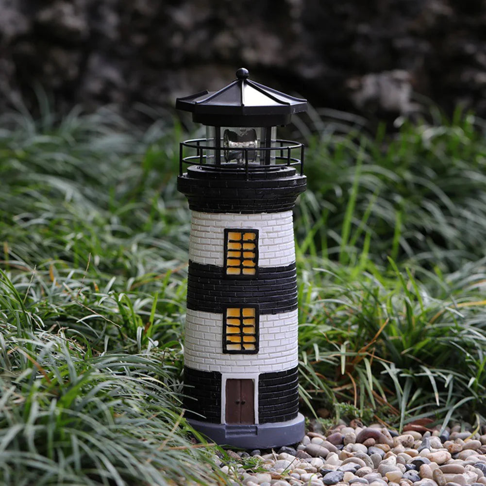 Solar Powered Resin Decorative Lighthouse Light Lighthouse Night Light Lighthouse Lantern Ornament for Home Yard Outdoor Decor
