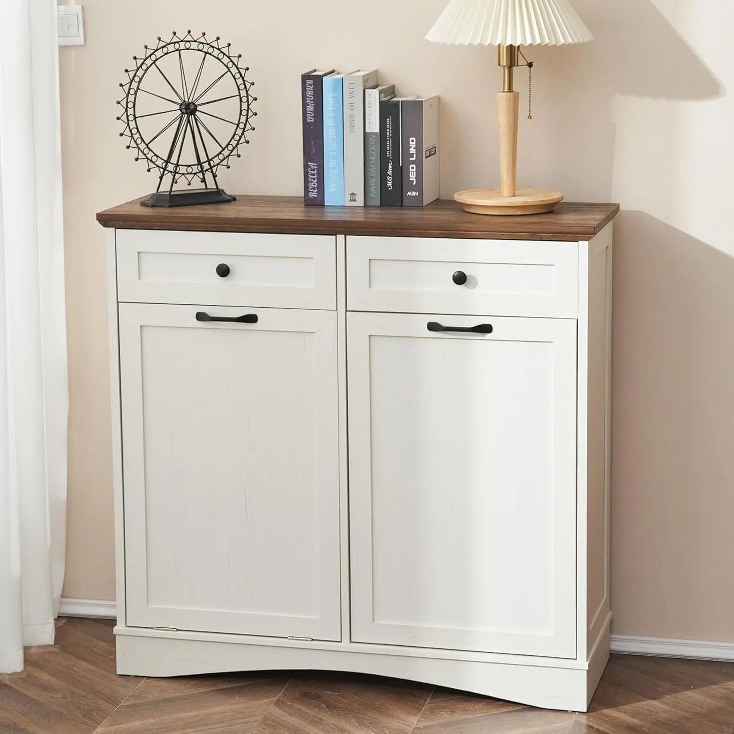 Double Tilt Out Trash Cabinet Freestanding Kitchen Trash Cabinet, 2x13 Gallons Hidden Garbage Recycling Cabinet with Hideaway