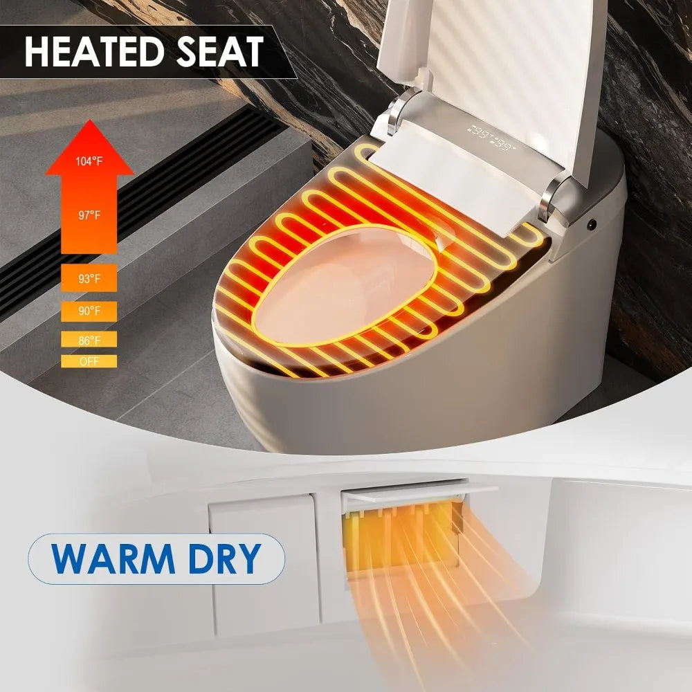 Smart Toilet, Bidet Toilet with Pump Assisted Flush, Foot Sensor Operation, Heated Bidet Seat, Warm Water, Dryer