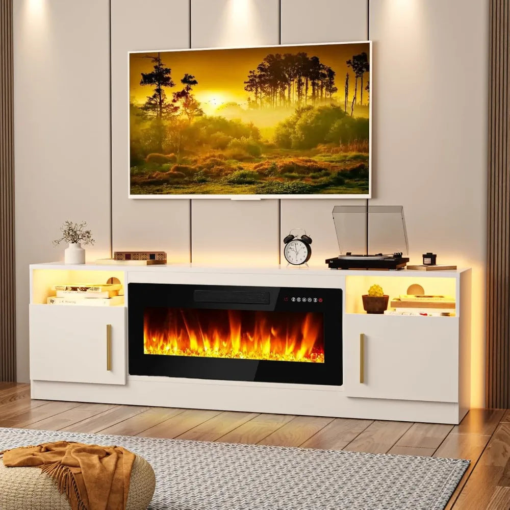 Fireplace TV Stand Entertainment Center with 36" Fireplace, 70" Wooden TV Stand for TVs Up to 80",Media TV Console with High Gl