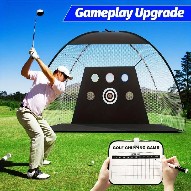 Golf Practice Net, 10x7 ft Deluxe Golf Practice net set Play golf at home, swing contact, weather free, 3 layers of lawn mat, 3
