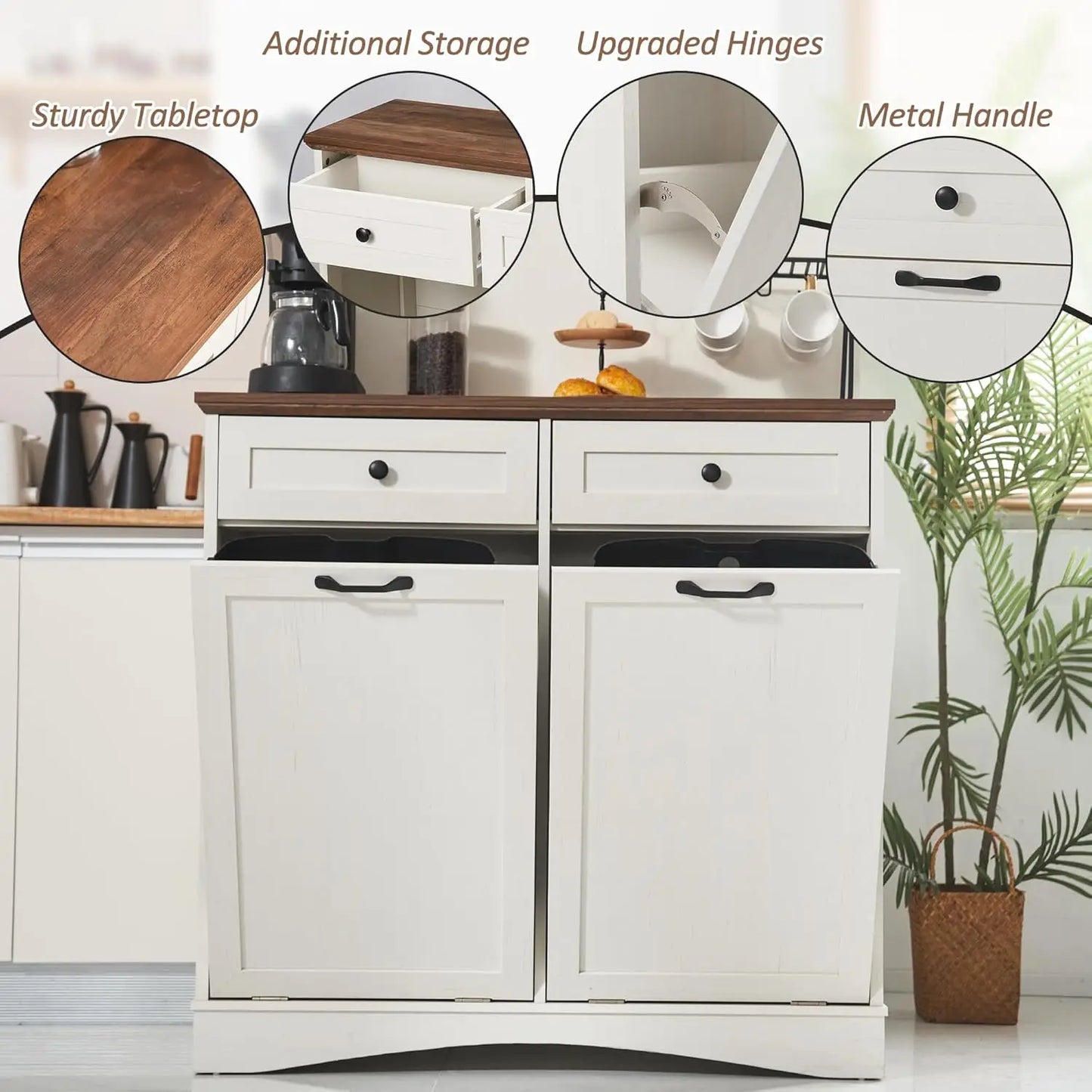 Double Tilt Out Trash Cabinet Freestanding Kitchen Trash Cabinet, 2x13 Gallons Hidden Garbage Recycling Cabinet with Hideaway