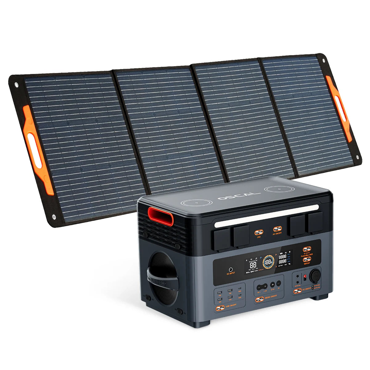 OSCAL PowerMax 2400 Portable Power Station 2400W Solar Generator 1872Wh LiFePO4 Battery with HD Stereo Speakers for Outdoor Camping