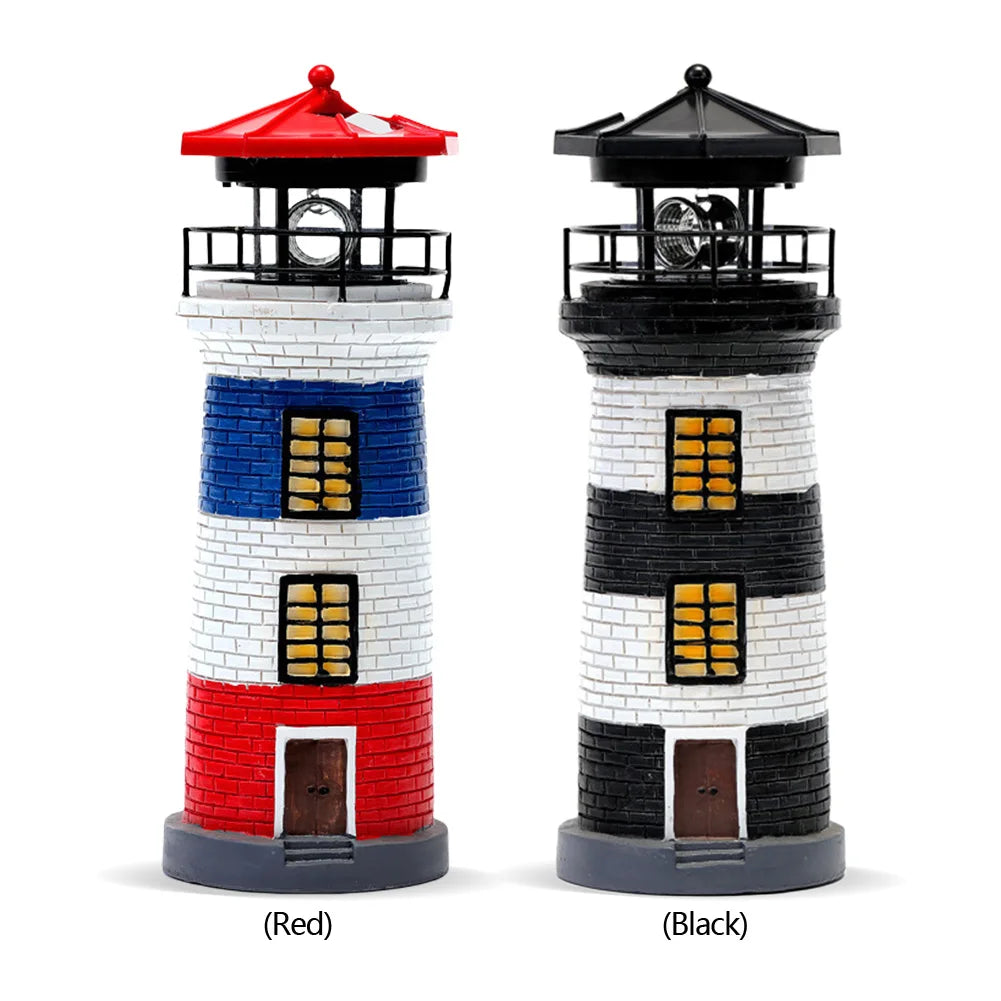 Solar Powered Resin Decorative Lighthouse Light Lighthouse Night Light Lighthouse Lantern Ornament for Home Yard Outdoor Decor
