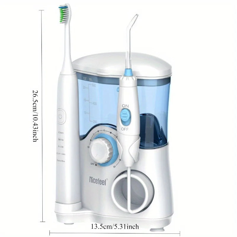 2-in-1 Electric Toothbrush Water Flosser Oral Irrigator 600ML Desktop Water Flosser Dental Irrigation with 7 Nozzles for Homeuse