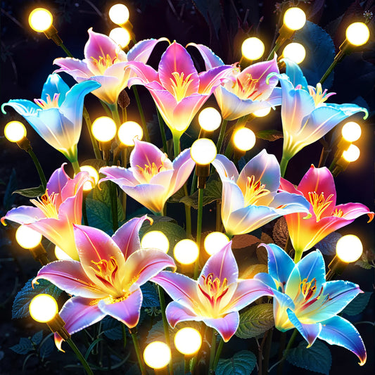 2/4 Pack Solar Lights: Realistic Lilies & Fireflies, 7 Colors for Patio/Garden/Events/Holidays, Outdoor Decor Gift