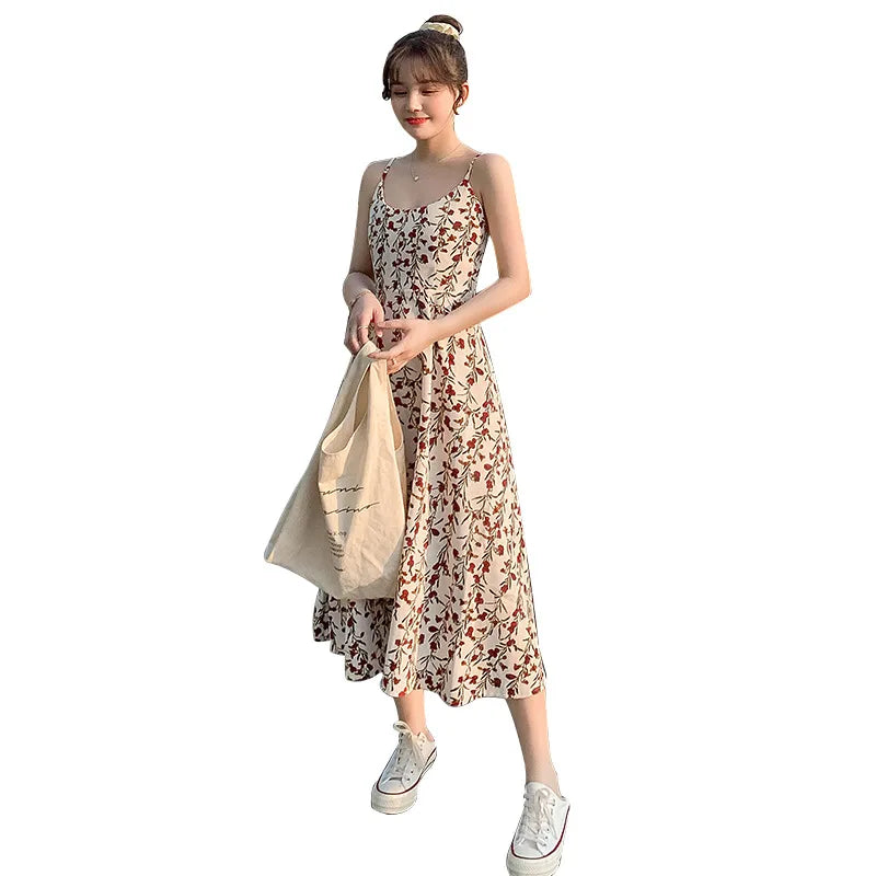 Floral Suspender Dress for Women with Waist Slim Summer Fresh 2025 New Long Skirt for Women