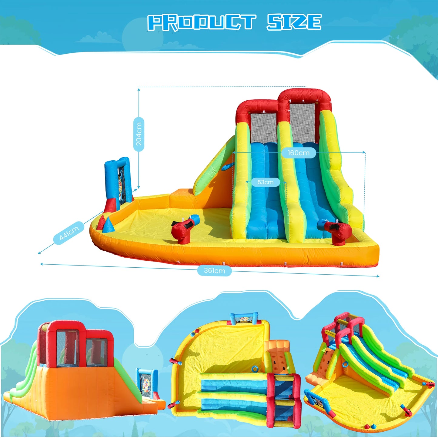 Kids Inflatable Double Water Slide Bounce House w/Water Gun Climbing Wall Dart Commercial children's playground