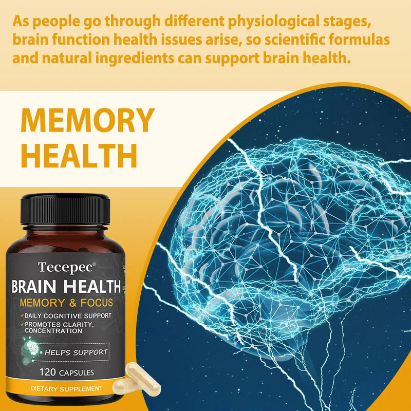 Brain Health Supplement Natural Capsules with Bacopa Monnieri Improve Memory and Focus Support Cognitive Clarity