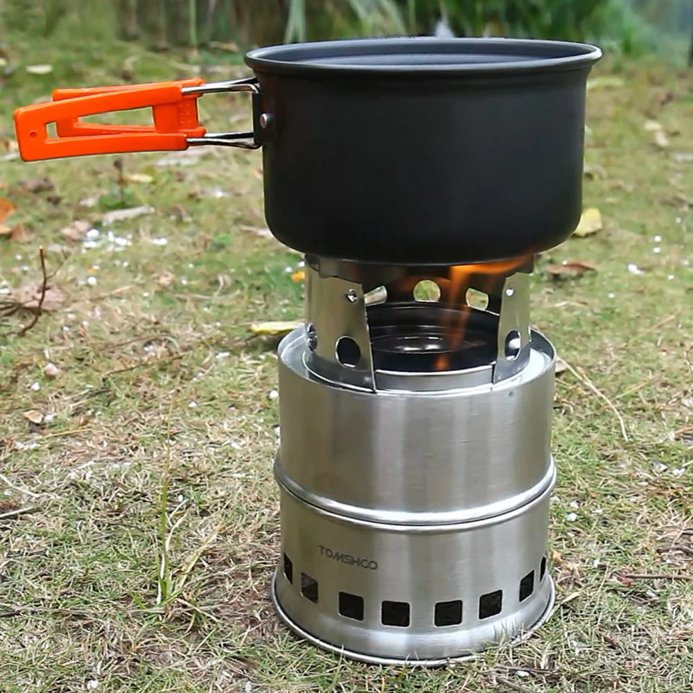 Portable Folding Windproof Wood Burning Stove Compact Stainless Steel Alcohol Stove Outdoor Camping Hiking Picnic BBQ