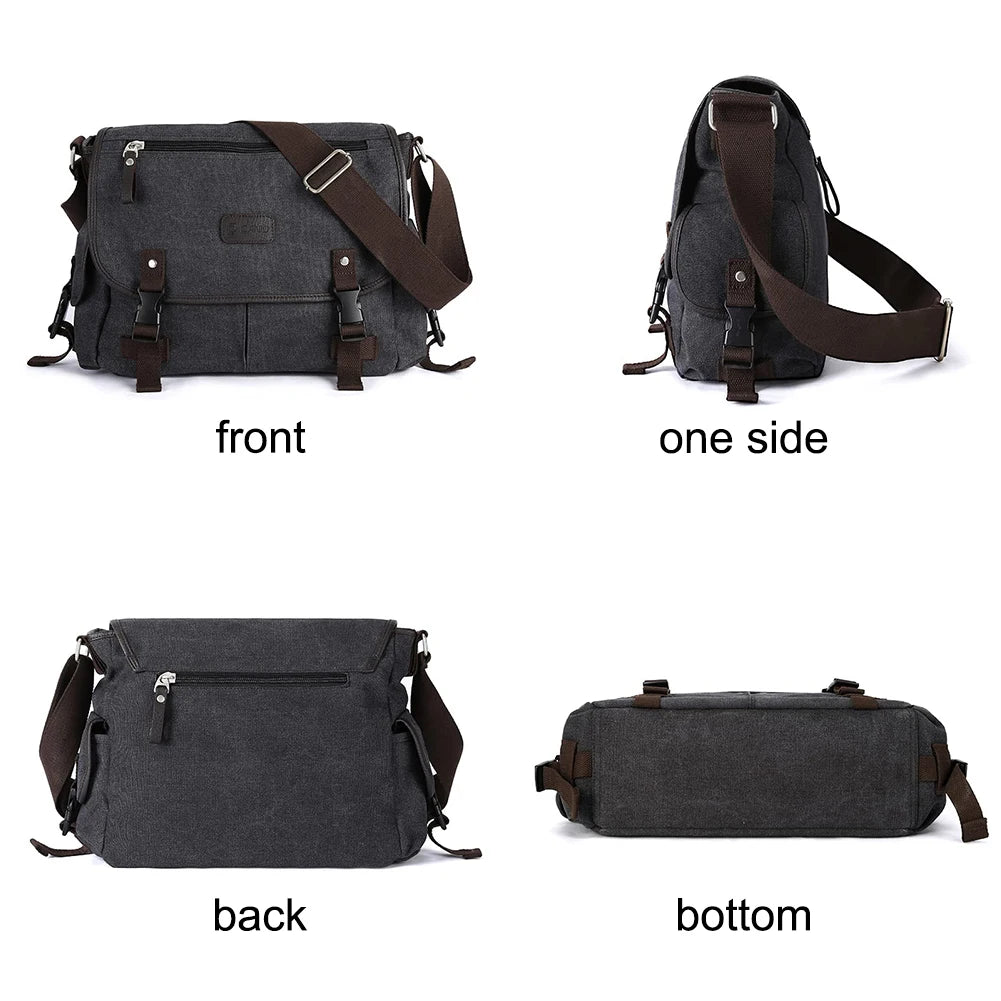 Large Capacity Vintage Crossbody Bag for Men and Women Adjustable Strap Water Resistant Messenger Handbag