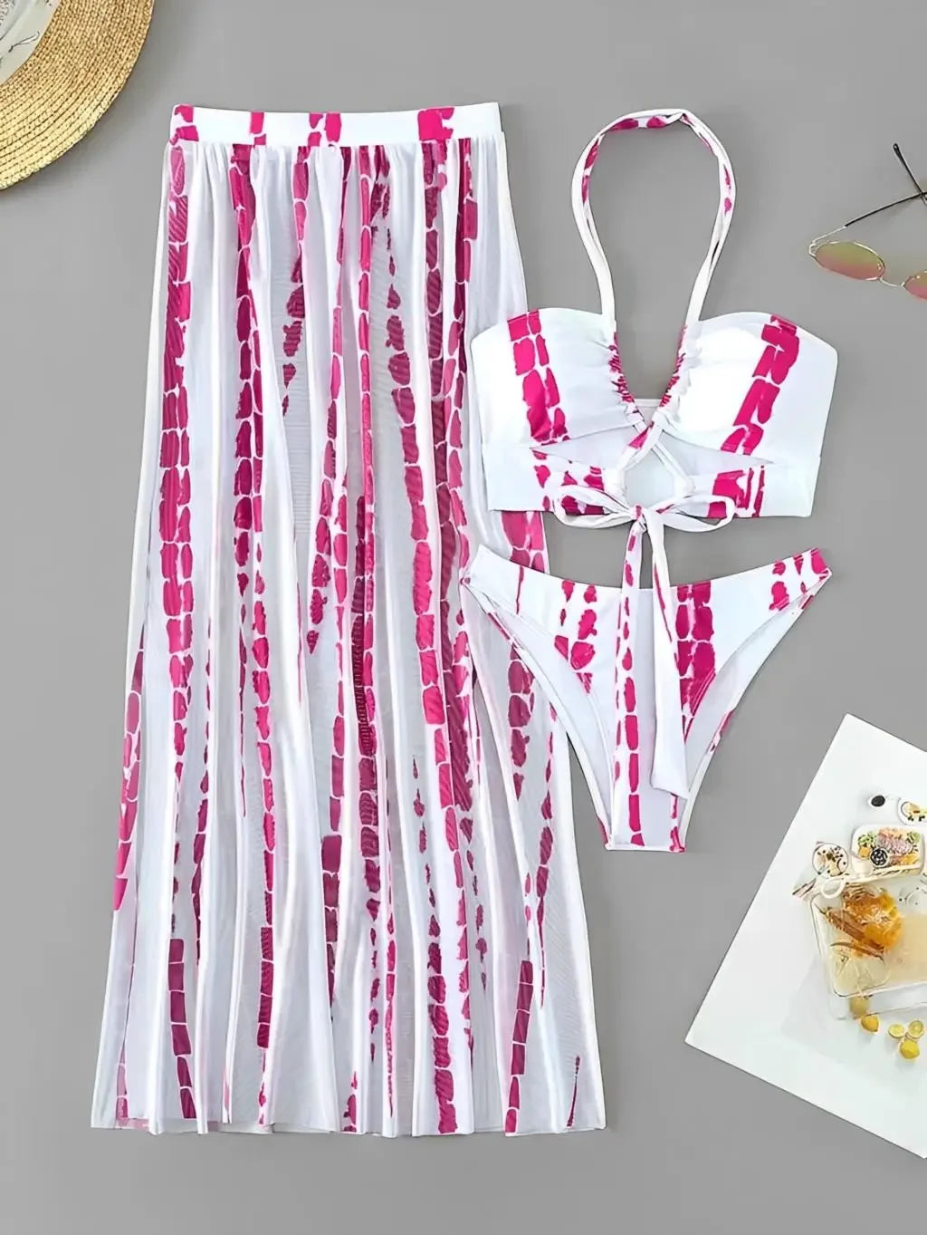 3 Pieces Halter Bikini 2025 Swimsuit Women & Beach Skirt Swimwear Female Sexy Bathers Bathing Swimming Swim Suit Beachwear